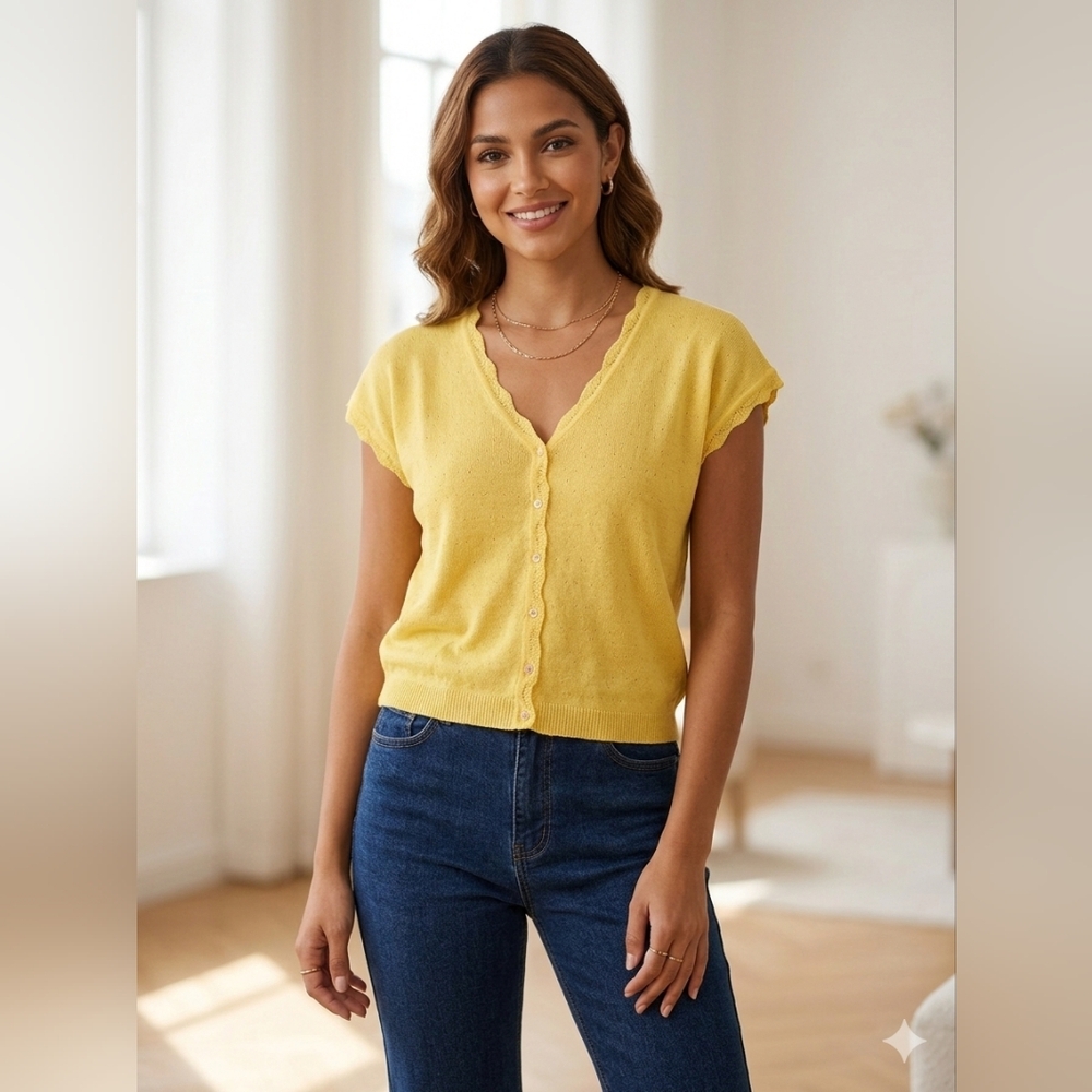 Numph New Aurora Kyoto Yellow V-Neck Button-Up Women's Top Large Spring Summer‎